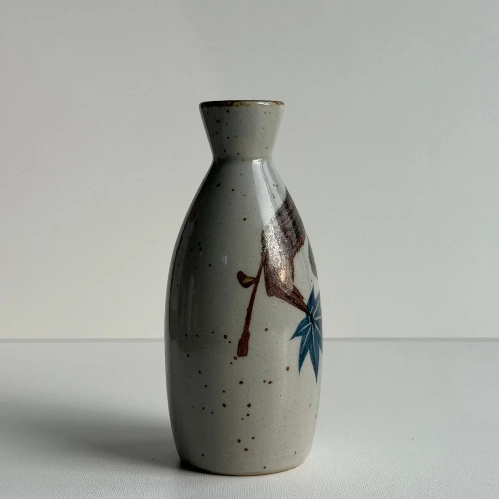 VTG Japanase Sake Bottle Vase Maple Leaf Speckle Glaze Stoneware Tokkuri Otagiri